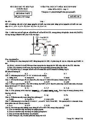 Đề kiểm tra học kỳ I môn Hóa học Lớp 11 - Mã đề 318 - Năm học 2019-2020 - Sở giáo dục và đào tạo Quảng Nam